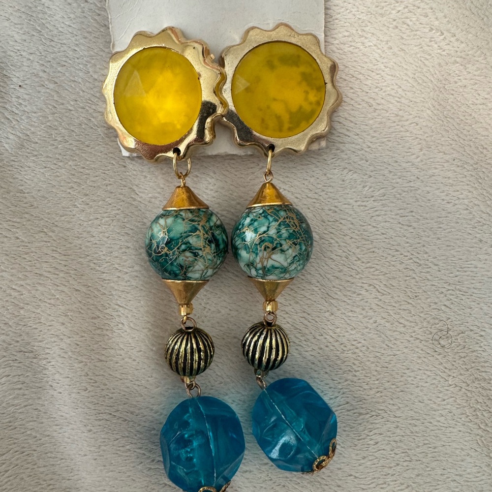 Elegant Gold and Blue Dangle Earrings